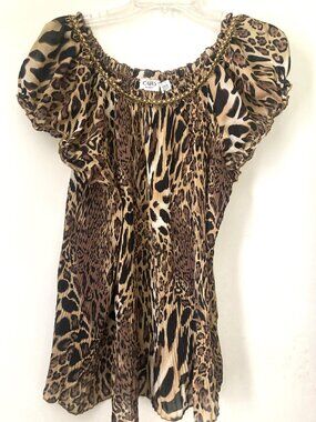 Cato Women's Animal Print Short Sleeve Top Lace Sheer Shirt in size 22-24 W